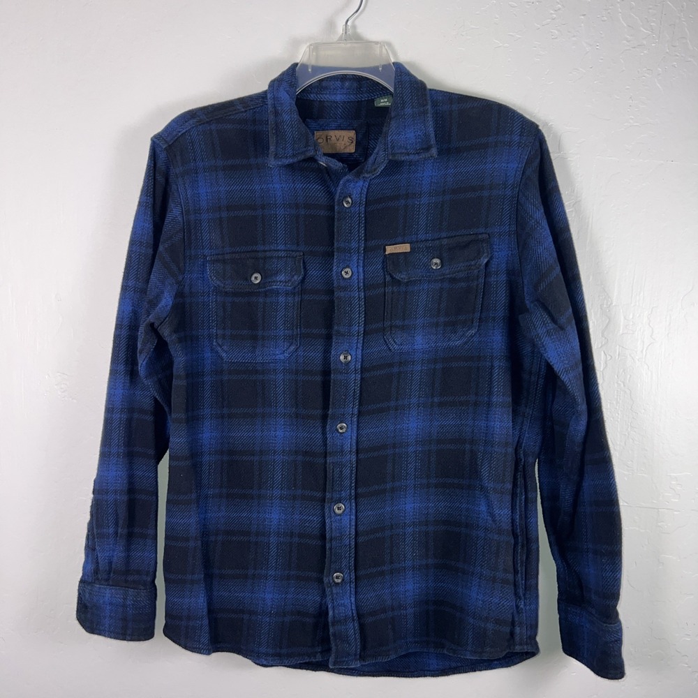 Orvis Mens Heavy Cotton Flannel Plaid Button-Up Shacket Jacket Size Medium‎
